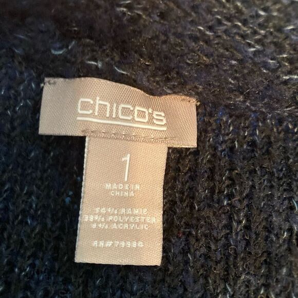 Chico's Deep Blue & Black Open Cardigan with Fringe Oversized - Picture 6 of 7